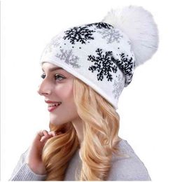 Real Mink Pom Poms Wool Rabbit Fur Knitted Hat Skulli Winter Hat para mujeres niñas Beani Christmas snow Hat