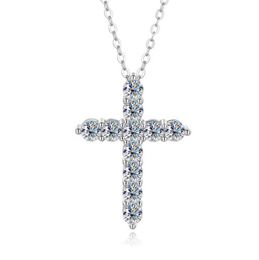Collier avec pendentif croix en Moissanite véritable pour femmes, en argent Sterling 925, 3mm, couleur D, diamants, bijoux fins scintillants