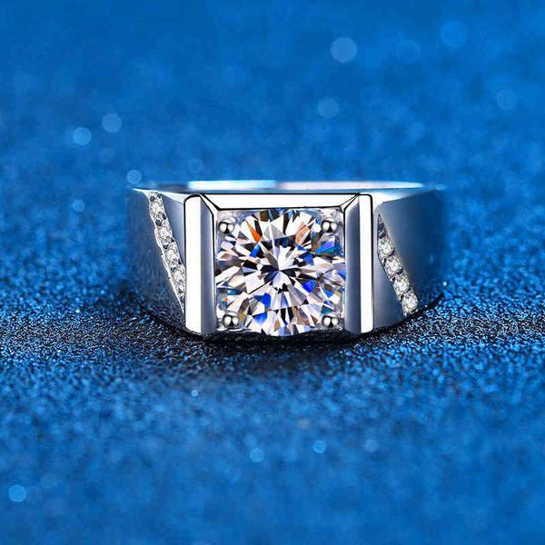 Véritable Moissanite pour hommes en argent Sterling 2 carats diamants brillants ronds bague de fiançailles bijoux de mariage masculins comprennent une boîte