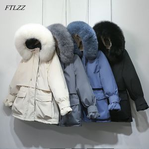 Real Natural Fox Fur Down Coat Veste d'hiver Femmes Épais Blanc Duck Snow Parkas Chauchette chaude Attachez les vêtements d'extérieur 210423