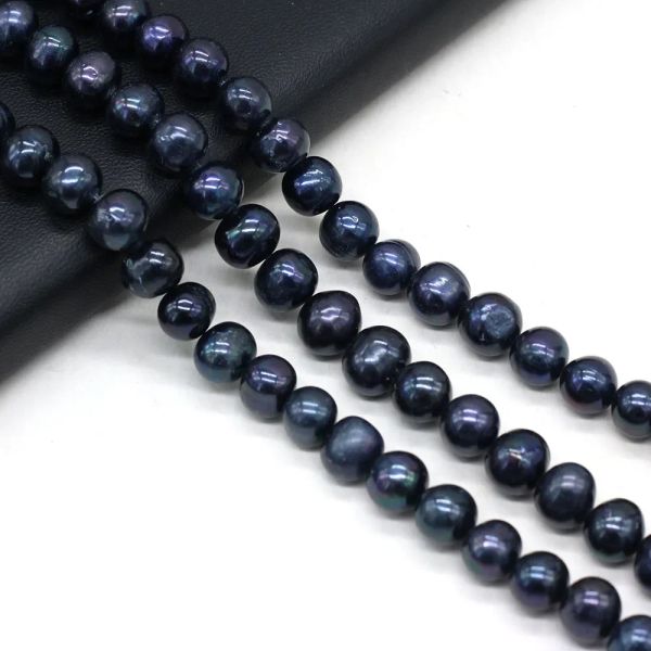 Real Natural Ewater Black Pearl Round Perles lisses pour les bijoux Making DIY Charms Bracelet Collier Accessoires 10-11 mm