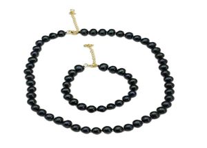 Real Natural Peacock Blue Black Round Pearl ketting Bracelet Sets Eenvoudig cadeau voor Lady Girls179811444