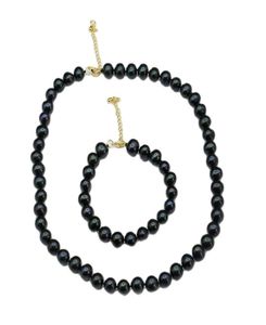 Real Natural Peacock Blue Black Round Pearl ketting Bracelet Sets Eenvoudig cadeau voor Lady Girls4281198