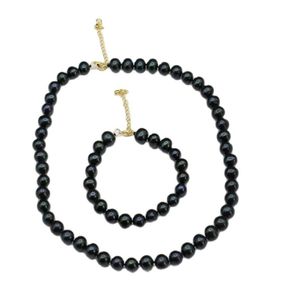 Real Natural Peacock Blue Black Round Pearl ketting Bracelet Sets eenvoudig cadeau voor Lady Girls9099105