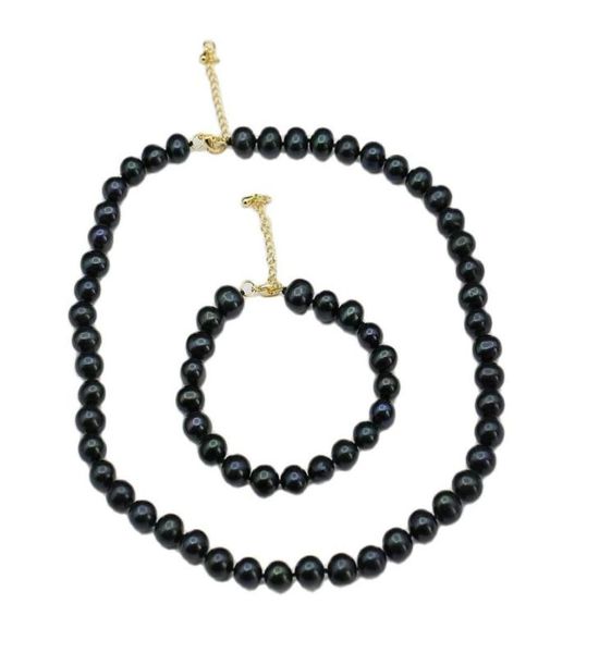 Ensemble de bracelets et colliers de perles rondes, bleu paon naturel véritable, cadeau Simple pour dames et filles, 4653932