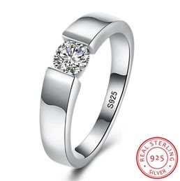 Real Natural Solid 925 Sterling Silver Couple Rings Set 6mm Diamant CZ Betrokkenheid trouwringen voor mannen en vrouwen RD101656491