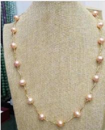 Real Natural South Sea Baroque Pink 8-9mm Pearl Necklace 21 "14k Yellow Clasp