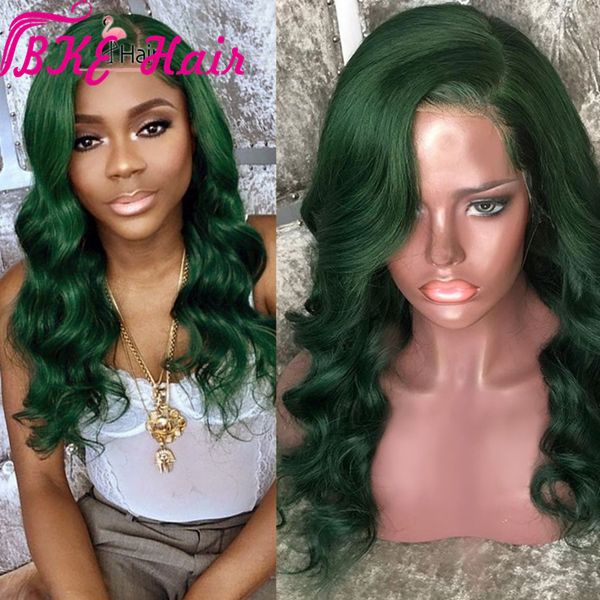 Pelucas delanteras de encaje sintético Natural Real, peluca de fiesta de Drag Queen con ondas de cuerpo verde, pelo de fibra resistente al calor para mujeres negras