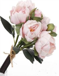 Real Natural Touch 8 fleurs têtes Pu Peony Buds Bouquet Mariage Bride Holding Flower Bridal Hold Flowers Home Decorative O6106030