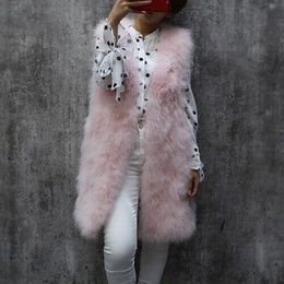 Véritable fourrure de plumes d'autruche Long gilet châles manteau chaud gilet moelleux doux fait à la main longueur 90 cm buste ajustement à l'intérieur de 95 cm