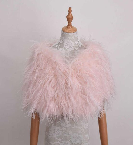 Chales de pelaje de avestruz real elegantes avestridos blancos abrigos de plumas de boda boleros chales de novia chales para vestidos de noche H09234583194
