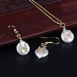 Véritable perle pavée 26 Alphabet lettre charme blanc CZ cristal or pendentif collier ras du cou goutte boucle d'oreille ensemble de bijoux cadeau de mariage Earr254U