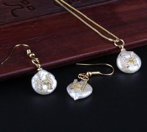 Véritable perle pavée 26 Alphabet lettre charme blanc CZ cristal or pendentif collier ras du cou goutte boucle d'oreille ensemble de bijoux cadeau de mariage Earr1885531