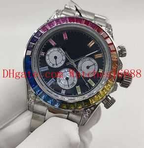 Real Photo 116595 40 mm gekleurde diamanten 40 mm automatische mechanische datum herenhorloges roestvrijstalen armband sporthorloge voor heren
