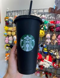 Starbucks 24 oz/710 ml tasses en plastique gobelet cadeau couvercle réutilisable noir clair boire fond plat paille tasse