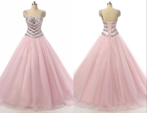 Real Photo bling Crystal Ball Gown Quinceanera Vestidos de baile largos con correas Rhinestones Corset Back Sweet 16 Vestido de fiesta de noche para niñas