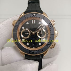 Real Photo heren automatische chronograaf heren roségoud 44 mm zwarte wijzerplaat rubberen banden mechanische chrono CAL.9901 beweging sporthorloges polshorloges