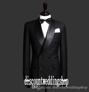 Photo réelle Double boutonnage Tuxedos de marié col châle homme robe de soirée bal Blazer manteau pantalons ensembles personnaliser (veste + pantalon + cravate) K77