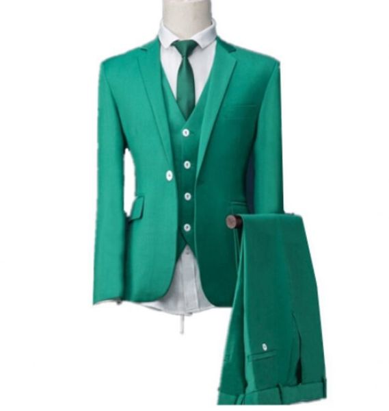 Real Photo Green Man Work Business Suit Wedding Party Blazer Sets Custom Made Groom Tuxedos (Chaqueta + Pantalones + Chaleco + Corbata) K182