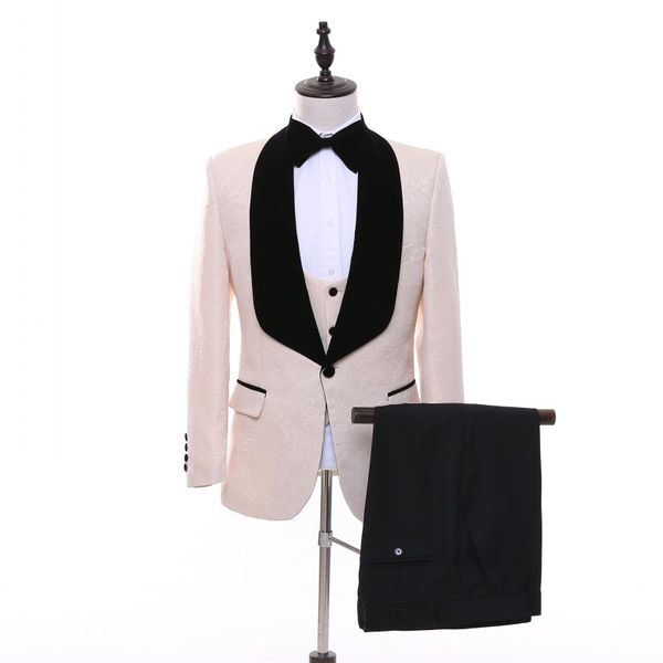 Foto real Padrinos de boda Chal Solapa Novio Esmoquin Un botón Trajes de hombre Boda / Baile de graduación / Cena Best Man Blazer (Chaqueta + Pantalones + Pajarita + Chaleco) K788