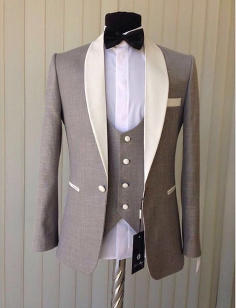 Tuxedos de marié gris clair pour hommes, robe de bal, costume de fête, costume d'affaires (veste + pantalon + gilet + cravate), Photo réelle, NO:910