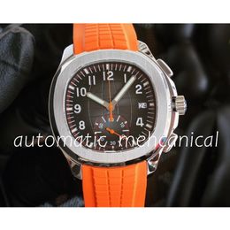 Montre Homme Real Photo 42mm 7750 Mouvement Automatique Chronographe Date de Travail Valjoux Eta Noir Petite Aiguille Orange Bracelet Caoutchouc 5968 Diver Montres-bracelets