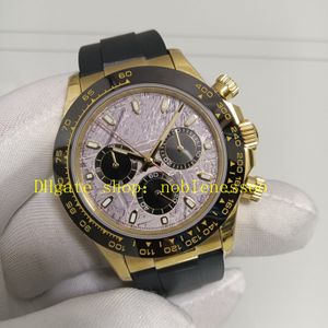 Photo réelle Montres chronographes automatiques pour hommes Cadran météorite 40 mm Or jaune 18 carats Lunette en céramique Bracelet en caoutchouc 7750 Mouvement Chrono Montre de sport