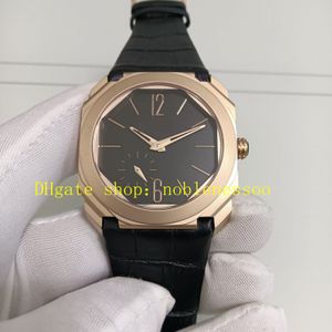 Photo Real Mens Relojes automáticos de los hombres Dial negro OCTO 103286 18K Rose Sapphire Glass Store de cuero Mecánico Relojes de pulsera de espalda transparente