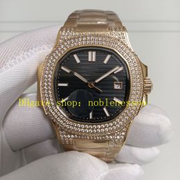 Real Photo Mens Super Everose Watch Men's Men's Men's Black Diamant Bezel 18K Rose Gold Bracelet Sport transparent Transparent 5711 Cal.324 montres de robe de mouvement automatique