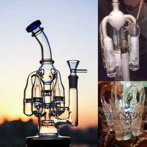 Reciclador Perc Glass Bongs Hookahs Bubbler Oil Dab Rigs Fumar pipas de agua Espiral Coil Arm Tree Percolador Shisha Accesorio con junta de 14 mm