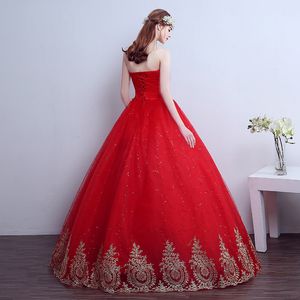 Vraie photo princesse broderie or rouge robe de mariée 2016 robe de noiva robe de mariée pas cher romantique robe de mariée à la mode