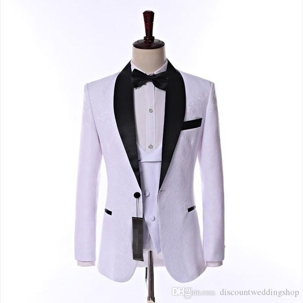 Real Photo Side Vent White Paisley Shawl Lapel Wedding Groom Tuxedos Men Party Prom Dress Trajes de negocios (chaqueta + pantalones + chaleco + corbata) K1