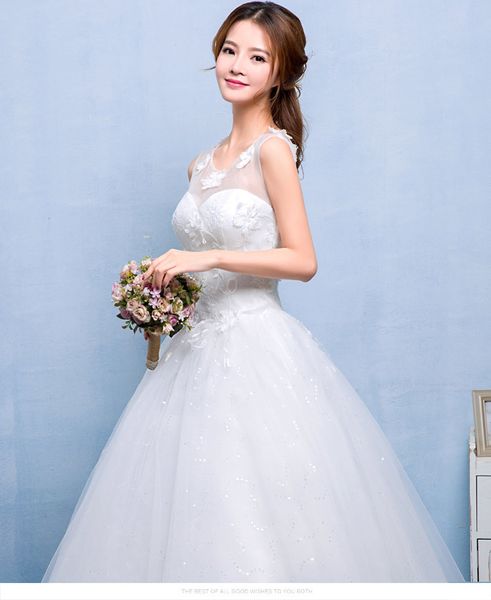 Foto Real vestido de novia 2018 recién llegado coreano Sytel encaje flor novia princesa estidos de noiva hecho a mano Gelinlik