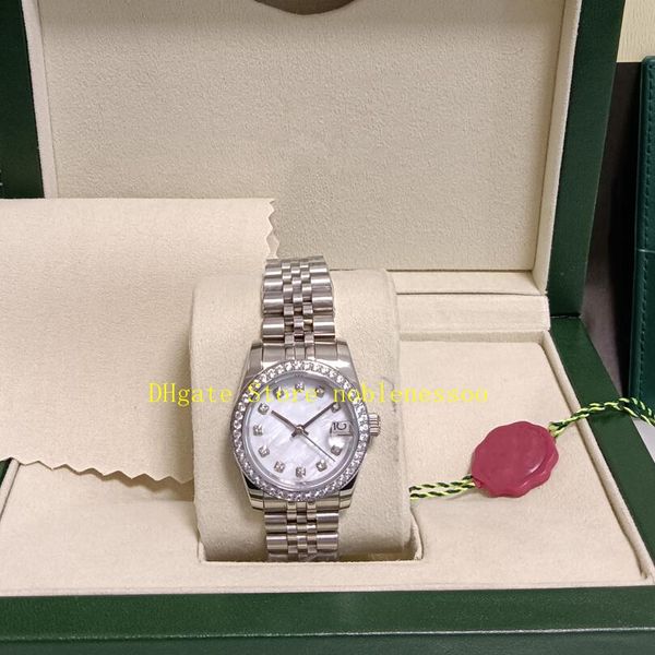 Foto real con caja Relojes para mujer Damas 31 mm MOP blanco Esfera de madreperla Bisel de diamantes 278274 Asia 2813 Movimiento Reloj mecánico automático para mujer