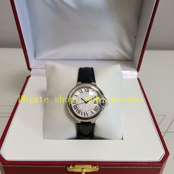 Mujeres fotográficas de la foto real With Box Watches 33 mm Damas Silver Roman Roman Pulsera de cuero de acero inoxidable Vestido de mujer Automático Ladys Mecánicos Muñeca de pulsera