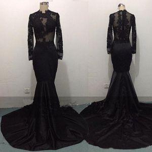 Echte foto's 2017 prom jurken lange zwarte zeemeermin avondjurken lange mouwen appliques plus size formele feestkleding op maat