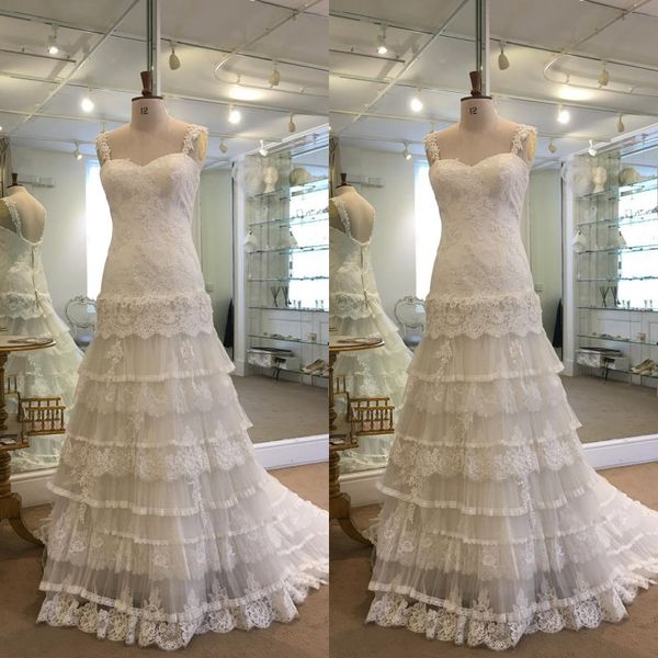 Vraies photos 2018 dentelle à plusieurs niveaux Boho pays robes de mariée longue élégante appliques robes de mariée, plus la taille sur mesure à partir de Chine EN2267