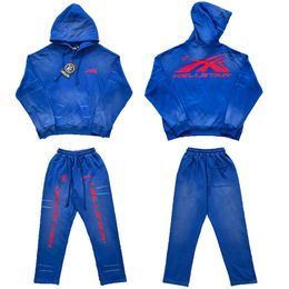 Echte foto's blauwe hoodies joggingbroek mannen vrouwen beste kwaliteit jogger trekkoord casual broek sets