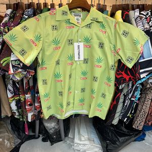 Fotos reales camisa hawaiana primavera y verano camisas estilo playa para hombres verde claro