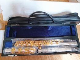 Echte foto's Japan YFL-481 Zilver Goud Fluit Muziekinstrument Fluit 17 Sleutel Open Dicht C Tune en E-Key Fluit muziek professionele Lederen Tas Verzending