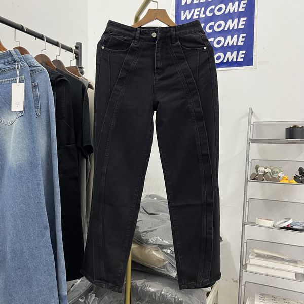 Fotos reales de jeans lavados para hombres Mujeres pantalones de bolsillo Black Blue 2024ss