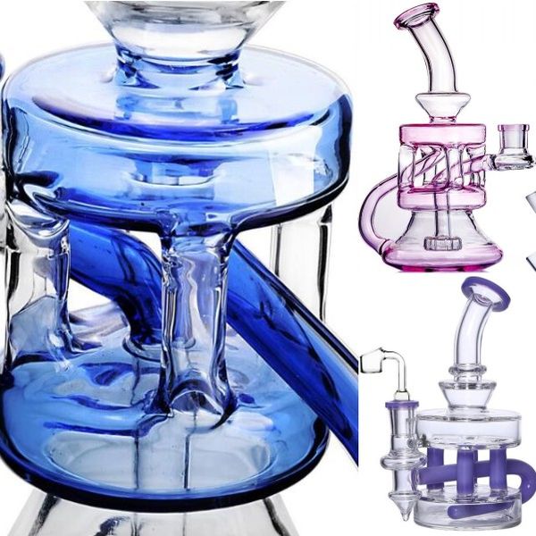 Véritable PIC coloré Narguilés Verre Pipe à eau diffuseur pommeau de douche perc Verre Bong Recycler Plates-formes pétrolières avec joint de 14 mm Bent Type violet