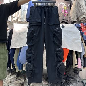Fotos reales 3D múltiples bolsillos pantalones Cargo hombres mujeres alta calidad Joggers cordón cremallera pantalones de chándal pantalones bordados