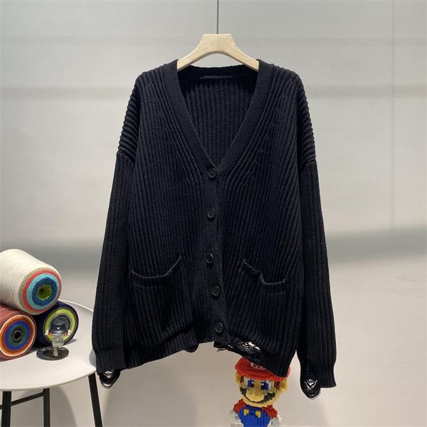 Cardigan tricoté à manches longues pour homme, pull noir, grande taille, photos réelles, automne hiver