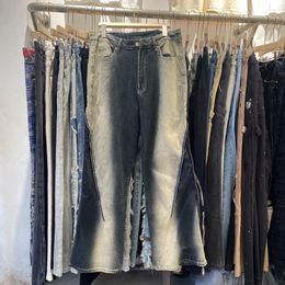 Real Pics patchwork baggy jeans broek voor mannen rechte gescheurde casual cargos oversized denim broek