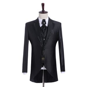 Imagen real Padrinos de boda Novio negro esmoquin Muesca Solapa Trajes de hombre Ventilación lateral Boda / Baile de graduación Best Man Blazer (chaqueta + pantalones + chaleco + corbata) K944