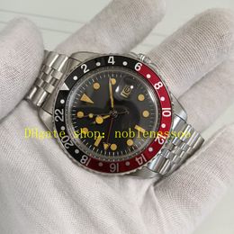 Imagen real para hombres relojes vintage hombres 40 mm dial negro bisel rojo 1675 pulsera de acero jubileo antigüedad