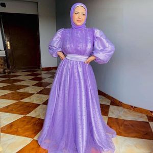 Echte foto parels moslimavondjurken Hoge kraag lange mouw Arabische Dubai prom jurk vloer lengte tule speciale gelegenheid jurk 268X