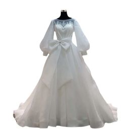 Echte foto met plus-size jurken met lange mouwen Appliqued Race Vintage Ball Jurk trouwjurk op maat gemaakte Vestidos de novia