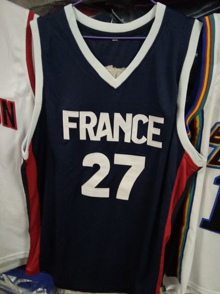 Fotos reales Equipo de la Copa Mundial Francia Baloncesto Jersey Frank Ntilikina 27 Evan Fournier camisetas personalizadas cualquier nombre de tamaño